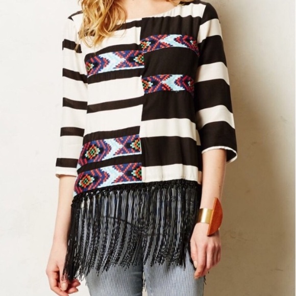 Anthropologie Embroidered Fringe Top - Picture 2 of 5